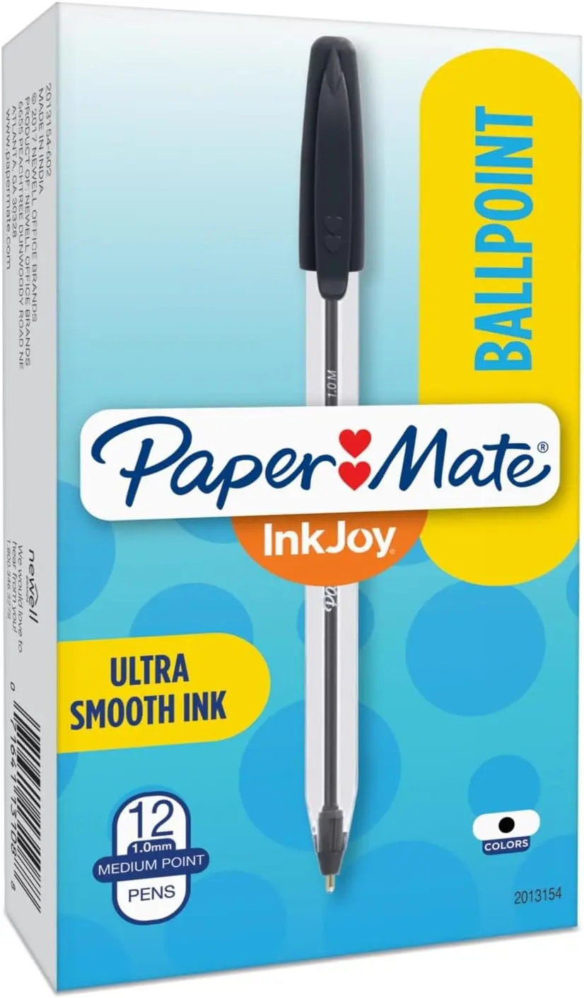 

Smooth Writing Black Ballpoint Pens, Medium Point 1.0mm, Box of 12 for Effortless Note-Taking