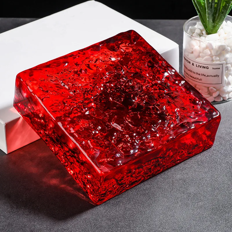 Spot Solid Colored Glass Crystal Brick, Glass Wall Partition Double-sided Ice Pattern Square Colored Transparent Crystal Brick view 5