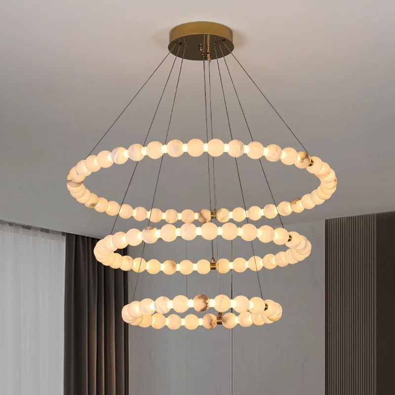 

LED Spanish Natural Marble Alabaster Chandelier Living Room Bedroom Dining Room Spherical Necklace Pendant Lamp Indoor Decor