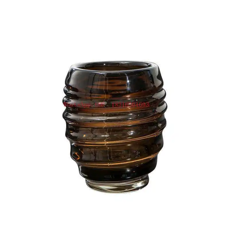 Coffee Threaded Glazed Vase, Living Room Dining Table Flower Arrangement, Home Handicraft Ornament
