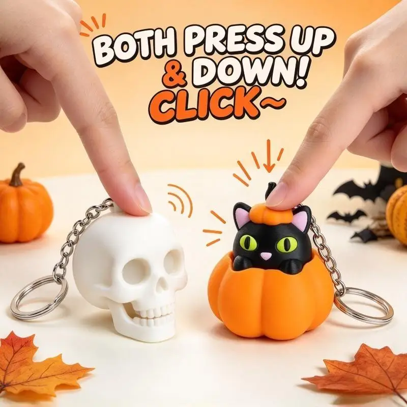 Halloween 3D Printed Fidget Keychain Skull Clicker Pumpkin Cat Stress Relief Pendant Backpack Charm Party Gift for Kids Adults