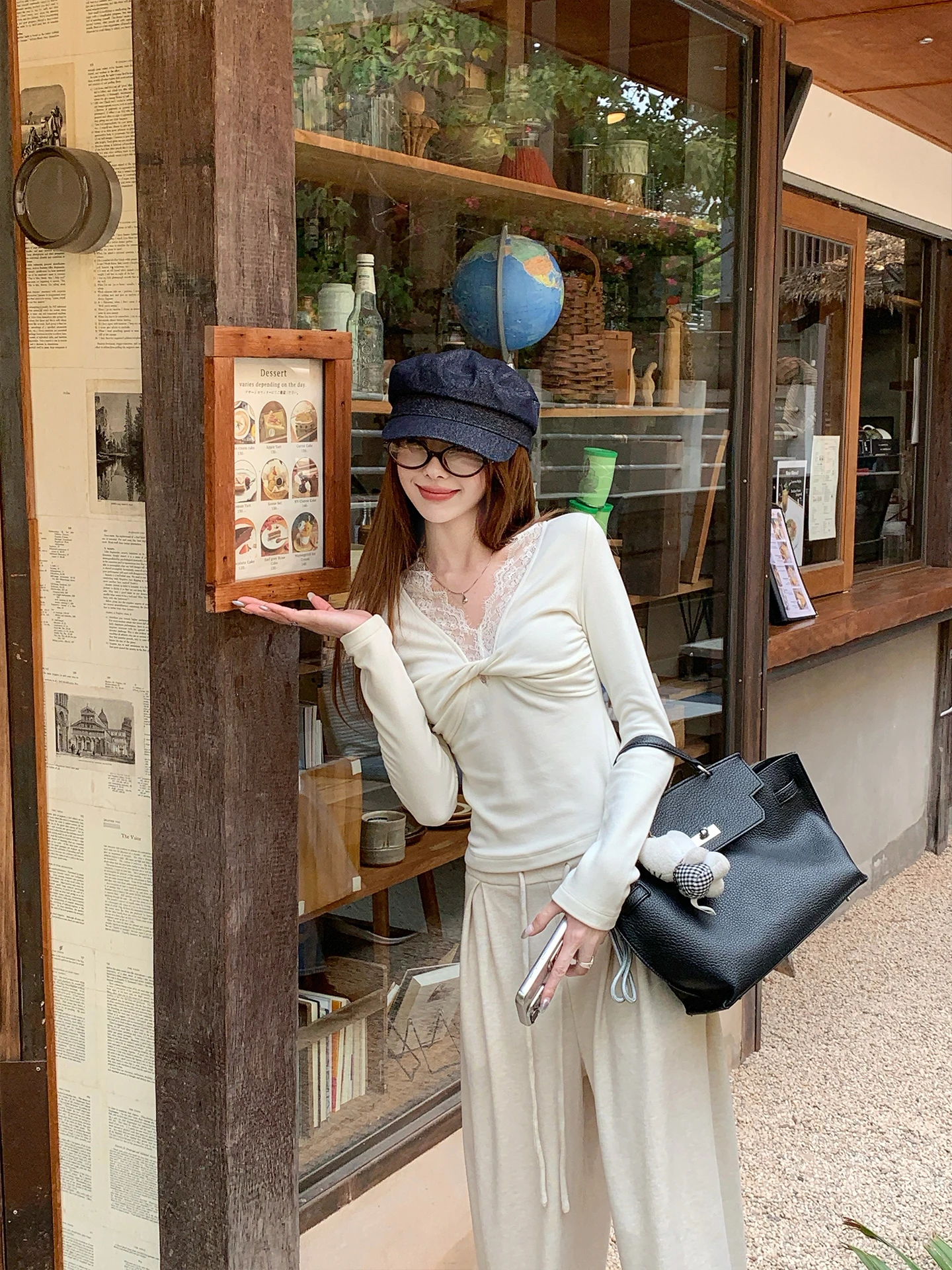 

Женский вязаный пуловер LingLai Long Sve с кружевными вставками в винтажном стиле, V-образный вырез, приталенный крой, корейский стиль, для повседневной носки