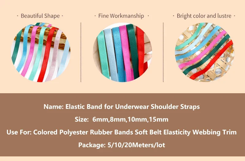 5/10/20M 6/8/10/15mm Nylon Gummiband für BH Unterwäsche Schultergurt Gummibänder Weicher Gürtel Stretch Dessous Nähbesatz – Detail 6