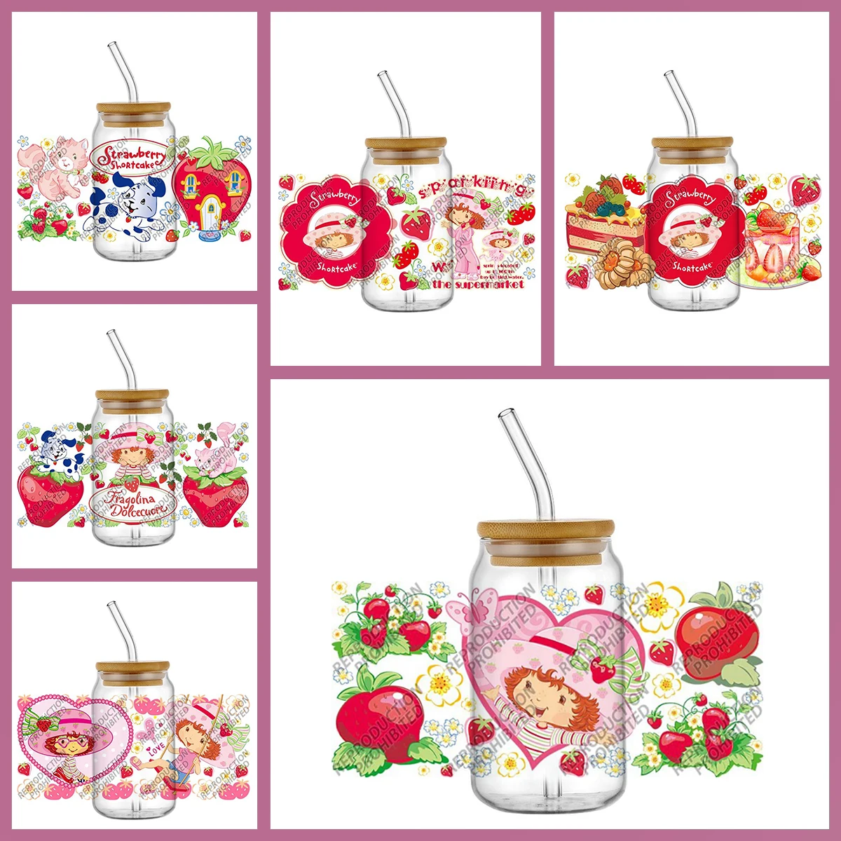 Cute Girl with Friends UV DTF Cup Wrap Stickers for 16oz Libbey Strawberry High Viscosity Durable Stickers Glasses Tumbler view 2