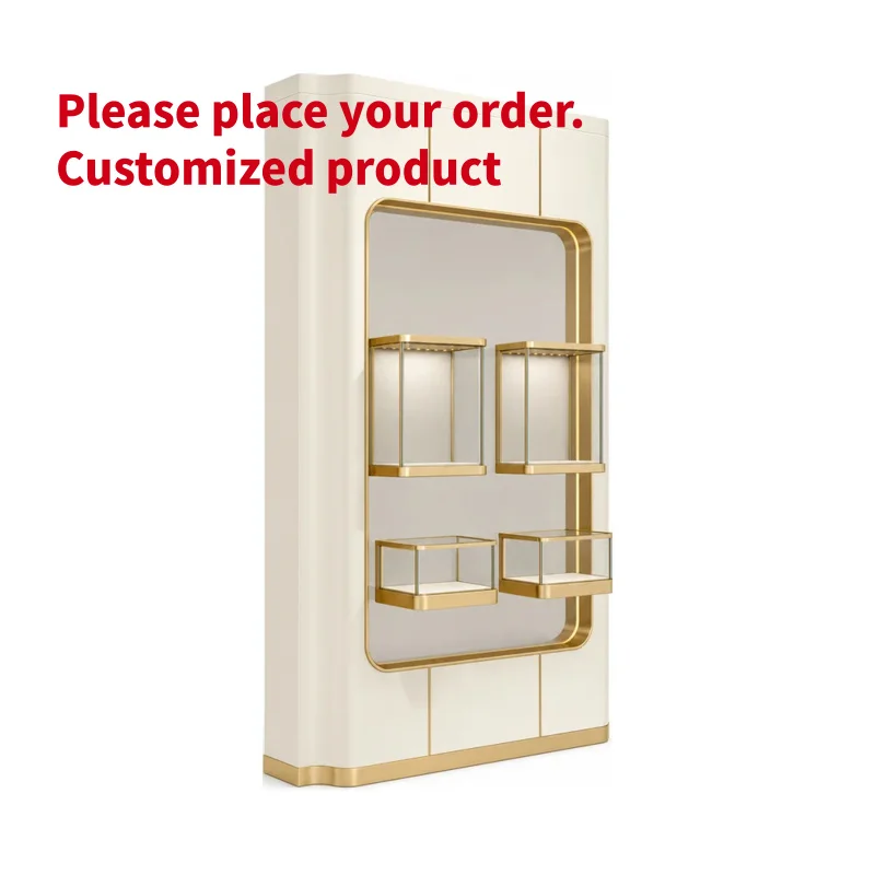 custom.Wall Mounted Aluminum Jewelry Display Cabinet LED Lighting 2-Tier Necklace Pendant Retail Store Distributor