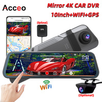 ACCEO Car Dvr 10 Inch Rear View Mirror Video Recorder Registrar 4K WIFI Dashcam Auto  Support GPS 1080P Rear Camera 24H Parking