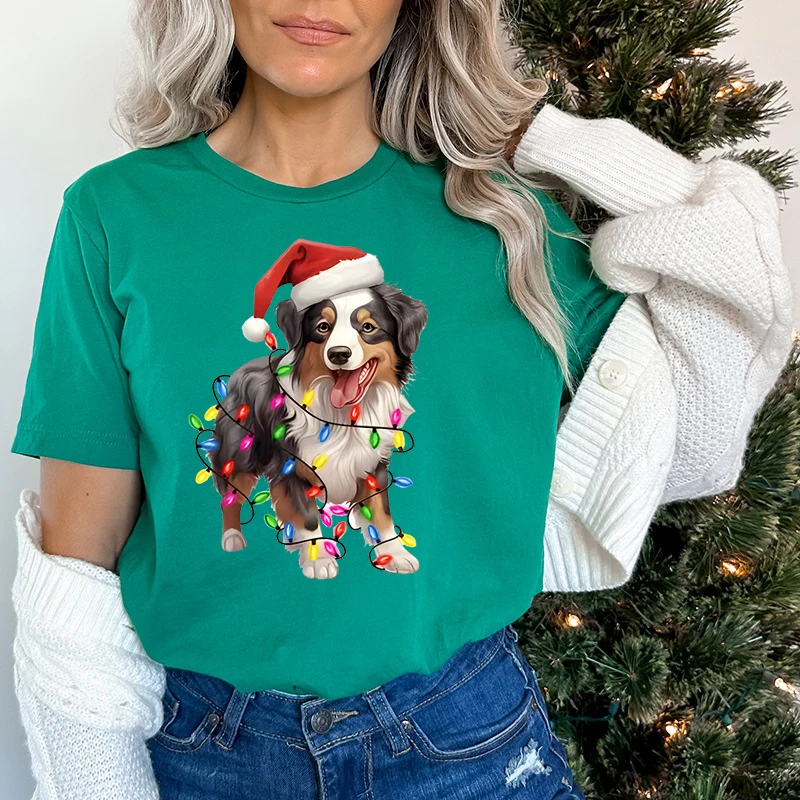 Festive Woman T-shirts Dog Owner Christmas Gift Short Sleeve T-shirt Trendy Girls Clothing Kawaii Cartoon Santa Dog Classic Tops image 5