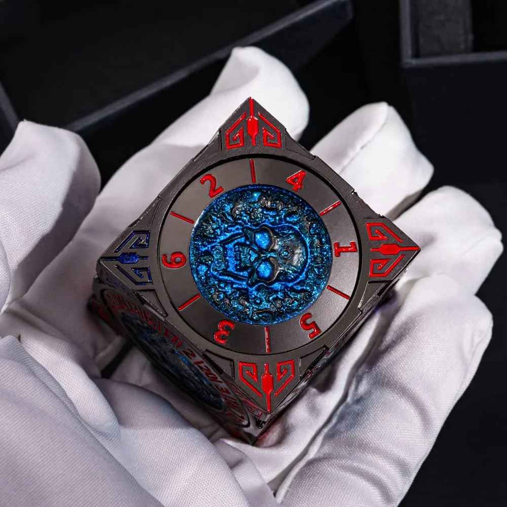 مكعب نرد دوار معدني 7 في 1 نرد متعدد السطوح DND فريد من نوعه مع إغاثة ثلاثية الأبعاد لملحقات RPG لسطح الطاولة الخيالية D&D