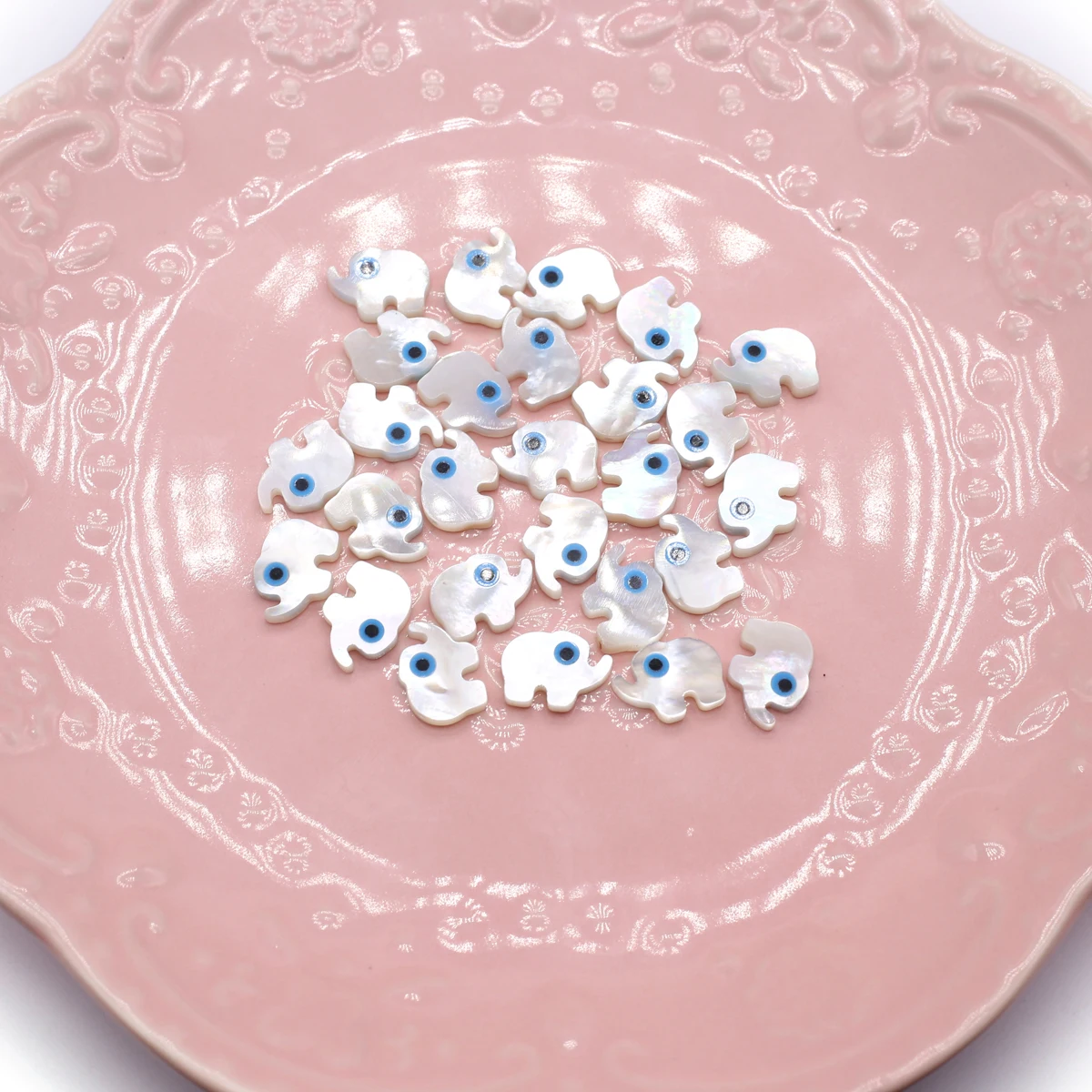 20Pcs Blue Demon Eyes Beads Natural Shell Evil Eye Elephant Shaped Beads Handmade Jewelry Making Bracelet Necklace Charms