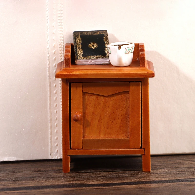 1Pcs 1:12 Dollhouse Miniature Bedside Table Nightstand Storage Cabinet Furniture Model Decor Toy Doll House Accessories