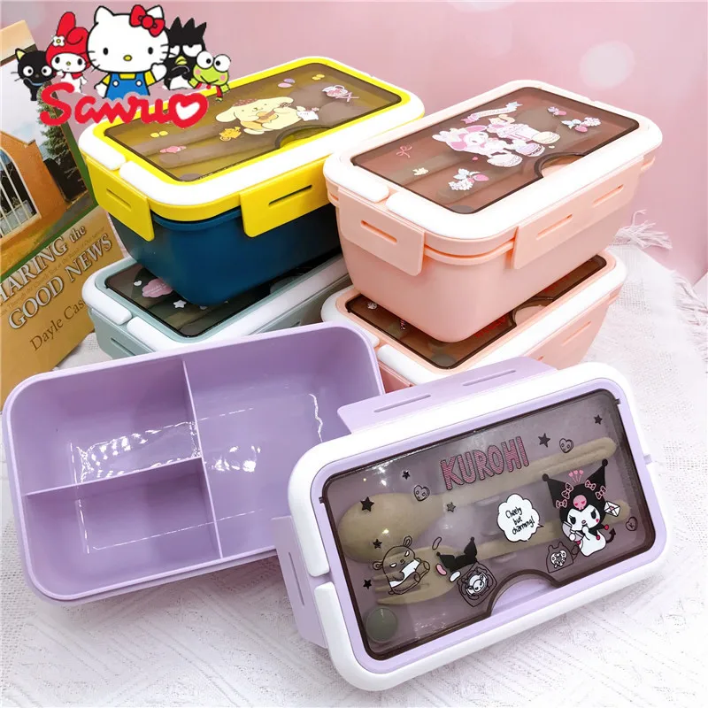 MINISO Melody Kuromi Hello Kitty Cinnamoroll Pochacco Three-compartment Lunch Box Portable Bento Box Lunch Box with Cutlery