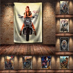 Banner Flag Sexy Female Motorcycle Rider Motorcycle Works Poster Wall Art Decor Advertisement 3×5 FT Vintage Sign Pub Club