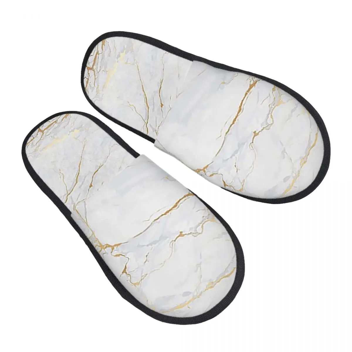Chaussons personnalisés blancs et or marbrés en mousse à mémoire de forme, chauds et doux, pour femmes, chaussures d'intérieur confortables.