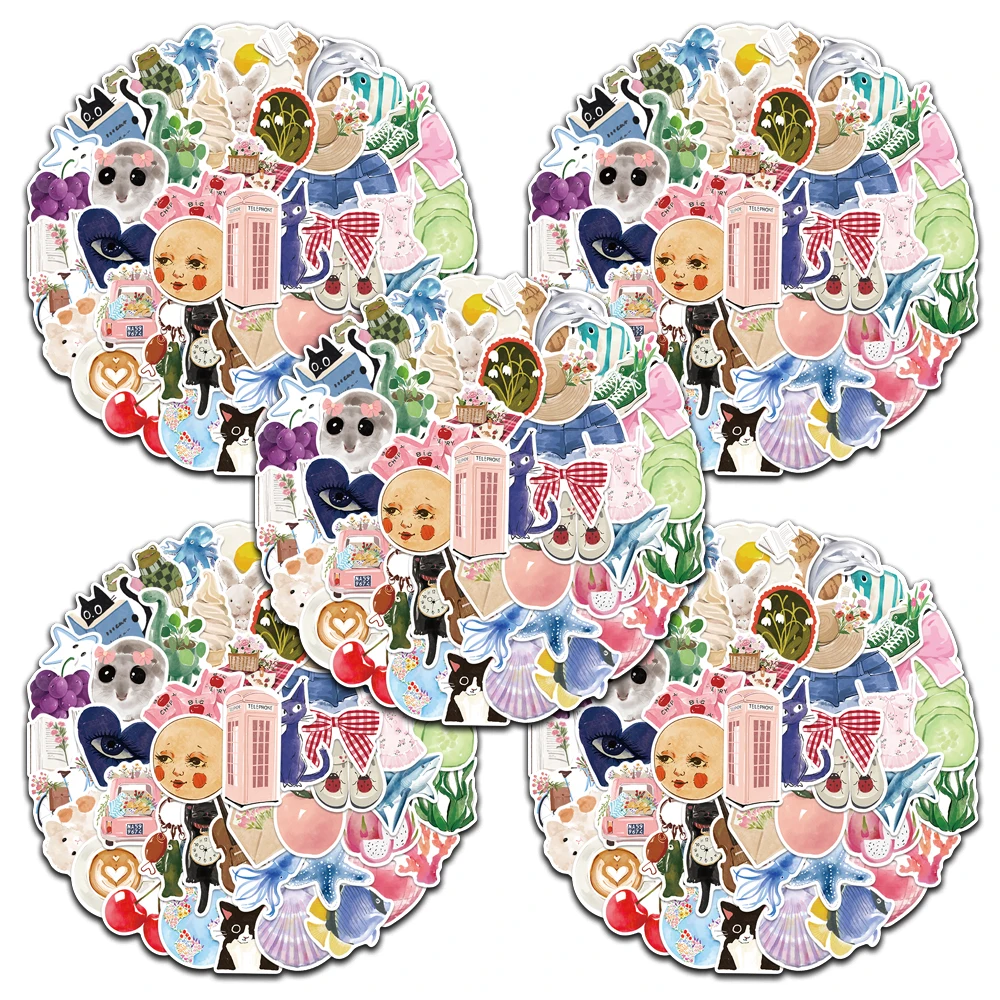 

5 sets Colorful Aesthetic Cartoon Pattern Art Stickers For Scrapbook Luggage Laptop Guitar Phone Waterproof Vinyl Decals