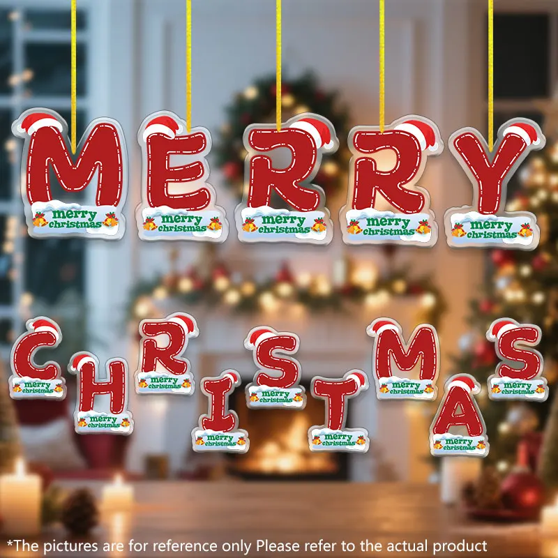 8 سنتيمتر عقدة معلقة مزدوجة الطبقات الاكريليك مجوهرات عيد الميلاد سلسلة الكرتون الإنجليزية رسائل ديكور المنزل الطرف هدايا العيد