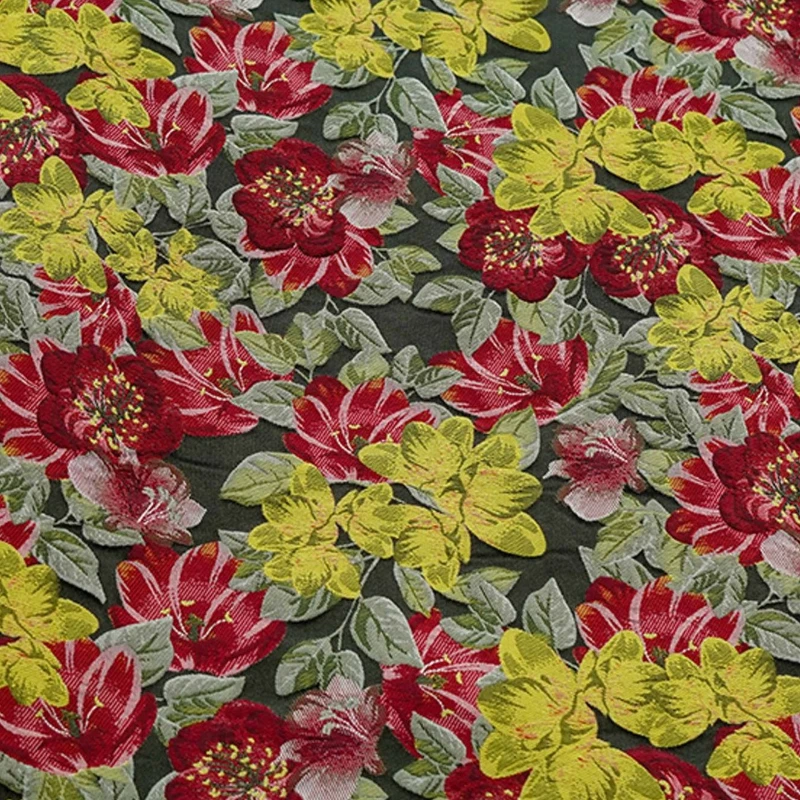 Retro Red and Yellow Contrasting Colors Flower-dyed Dress Fabric Fashion Dress Vest Suit Jacquard Throw Pillow Decorative Cloth