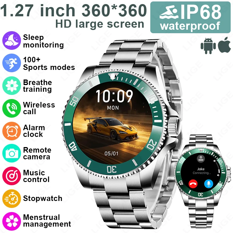 

LIGE 2026 Smart Watch Men 360*360 Full Touch Screen Waterproof Sport Fitness Smartwatch Women BT Call Smartwatch for Android iOS