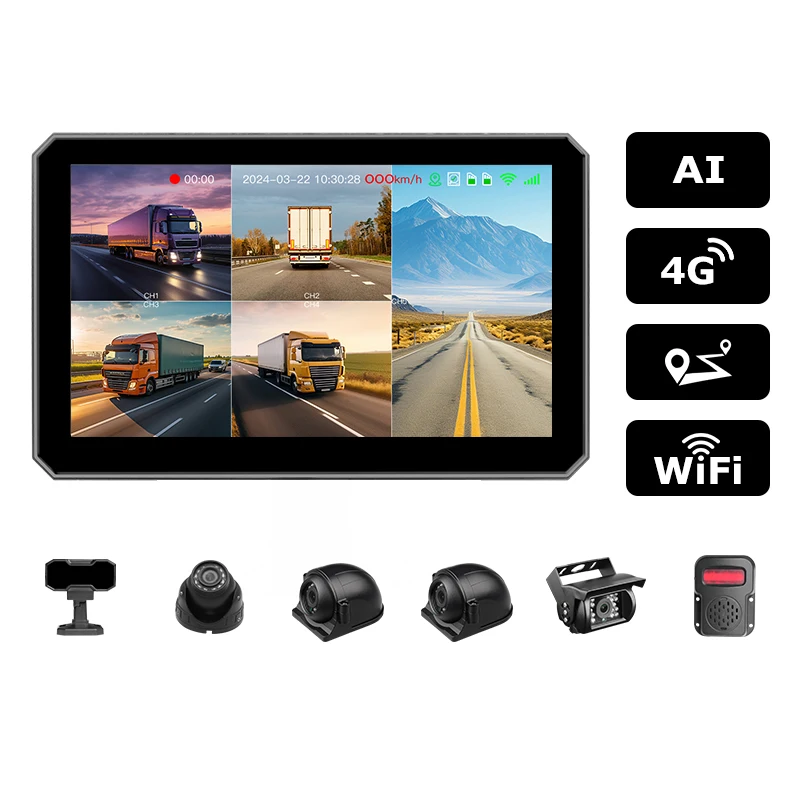 DMS Vehicle Security System 4G GPS WIFI Fleet Management BSD 10.1inch 5CH Touch Screen Truck Camera DVR System+1 Voice Speeker