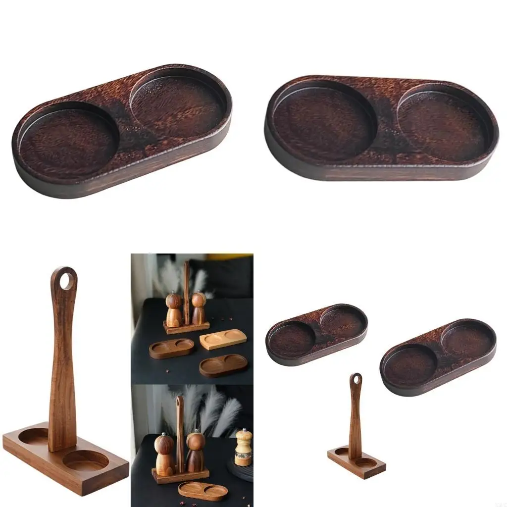 Walnuts Grinders Tray With High Edges Elegant Salts and Pepper Mill Holder X3UC