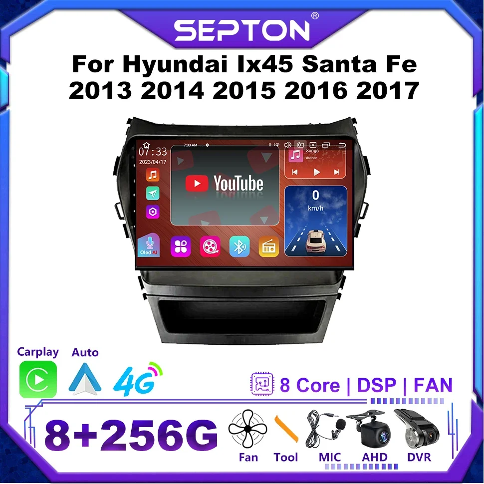 

SEPTON 8+256G Car Radio for Hyundai Ix45 Santa Fe 2013 2014 2015 2016 2017 GPS Android Auto Radio 4G Net 8core WIFI Automotive