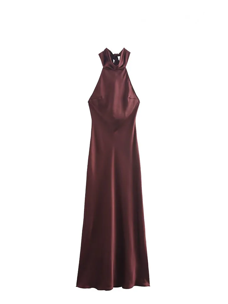 HH Women Fashion Dress Solid Sleeveless Backless Bow Decoration Zipper Female Summer Elegant Slim Long Dresses 2 Color