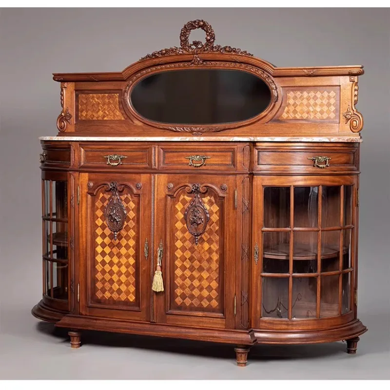 

Y Французский классический цветочный встроенный круглый зеркальный обеденный шкаф, мраморный шкаф на столешнице, антикварный шкаф