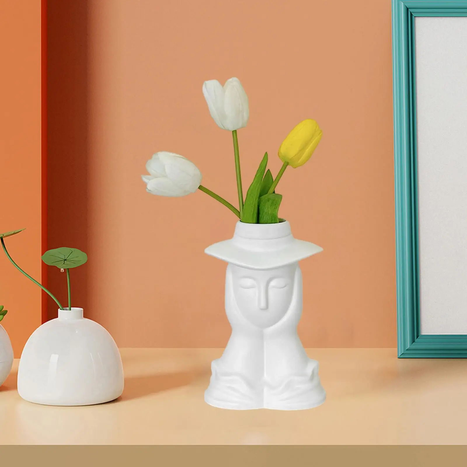 مزهرية وجه من الراتنج، مزهرية على شكل زهرة نصف الجسم لغرفة المعيشة على الرف المركزي #4