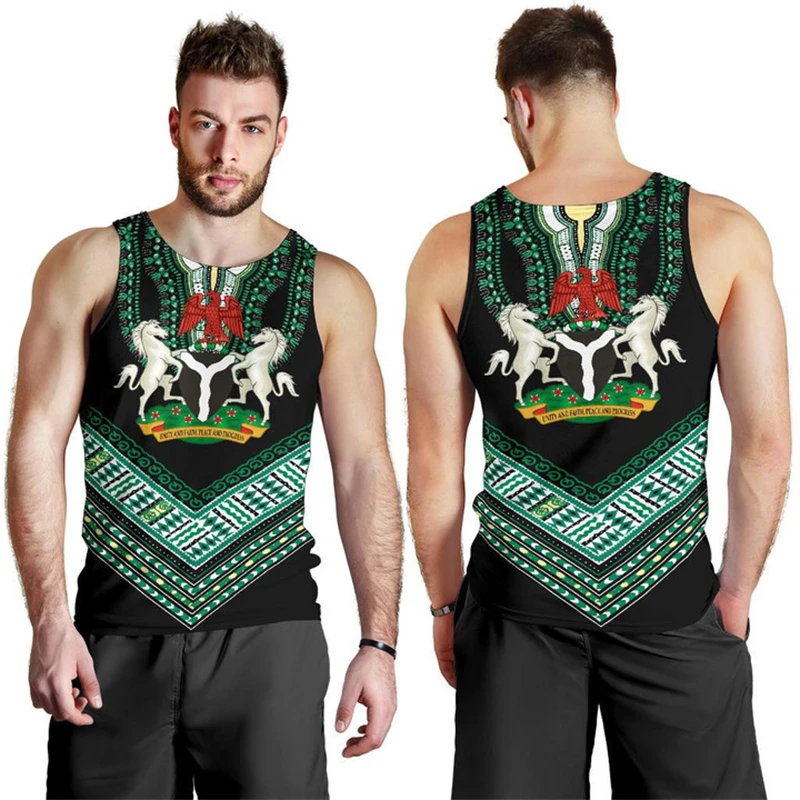 

Africa Nigeria Flag Map Graphic Tank Top For Men Clothes National Emblem Horse Eagle Vest Hawaiian Waistcoat Dashiki Jersey Tops