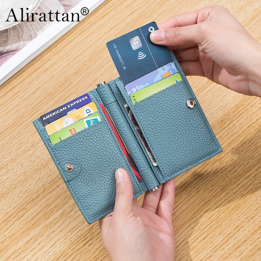 

Alirattan Top Layer Cowhide Clip Card Bag ID Bag Niche Design Driver's License Real Leather Clip