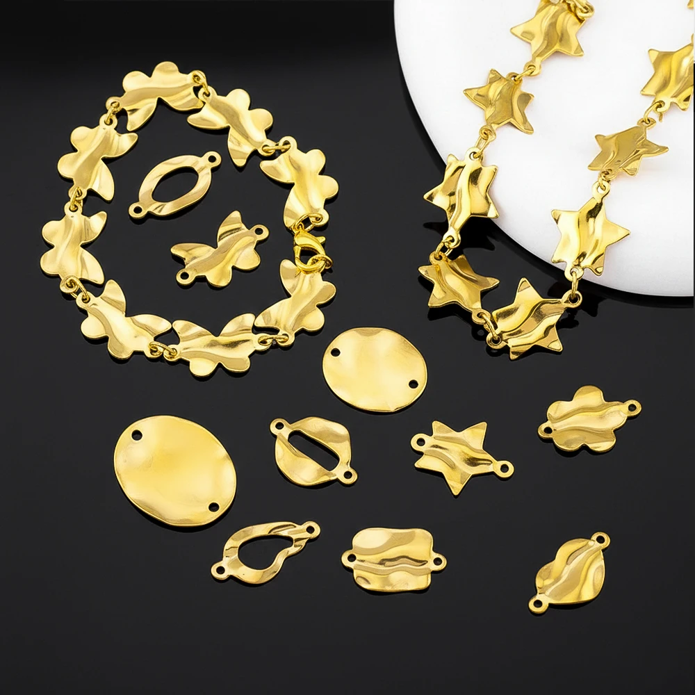 

20pcs Stainless Steel Double Hole Texture Heart Star Butterfly Charm Earrings Conectors for Jewelry Making Materials Supplies