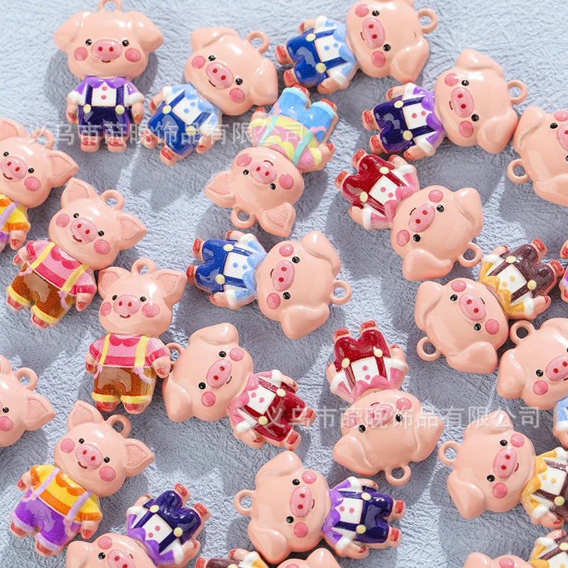 

5pcs Zinc alloy paint cute cartoon overalls pig pendant DIY mobile phone chain keychain bracelet accessories