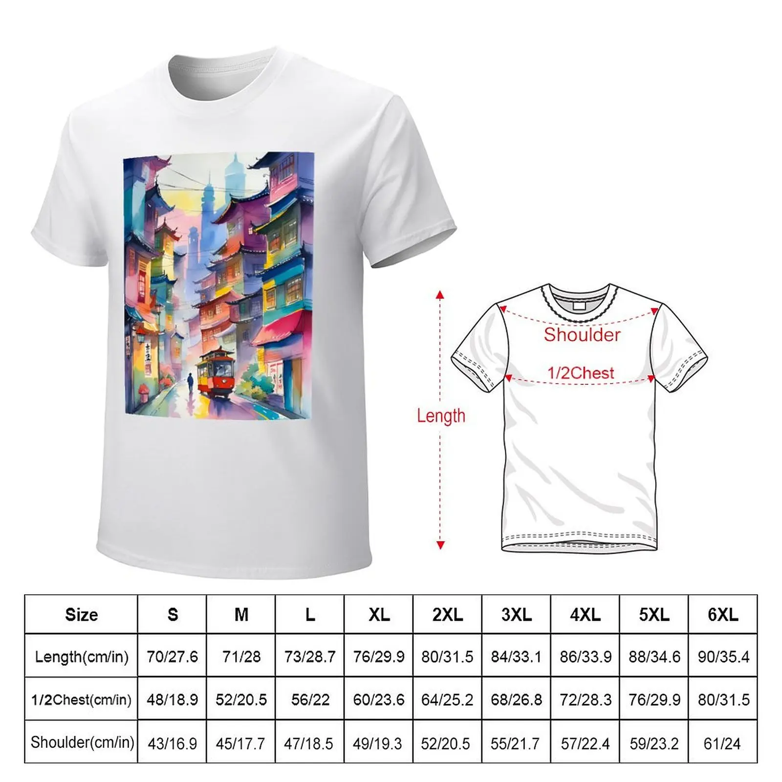 Busan City Streets Watercolor T-Shirt graphics plus sizes oversized tops Short sleeve tee men