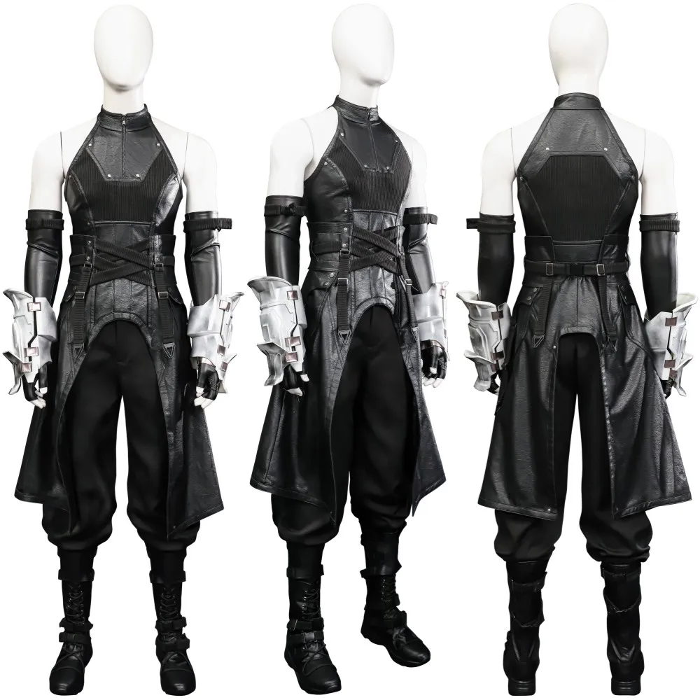 Game Sephiroth Cosplay Costume Leather Coat Pants 3D Handguards Outfit Custom Size