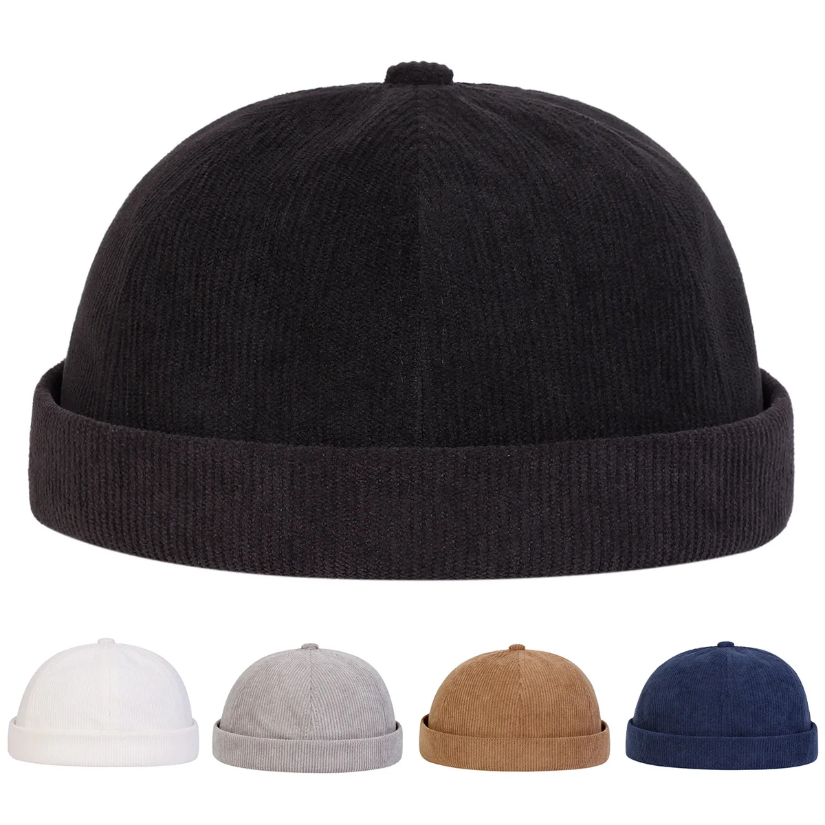 2025, neue Mode, lässig, einfarbig, Cord, minimalistisch, einfarbig, Unisex, randlos, Herbst und Winter, winddichte Beanie