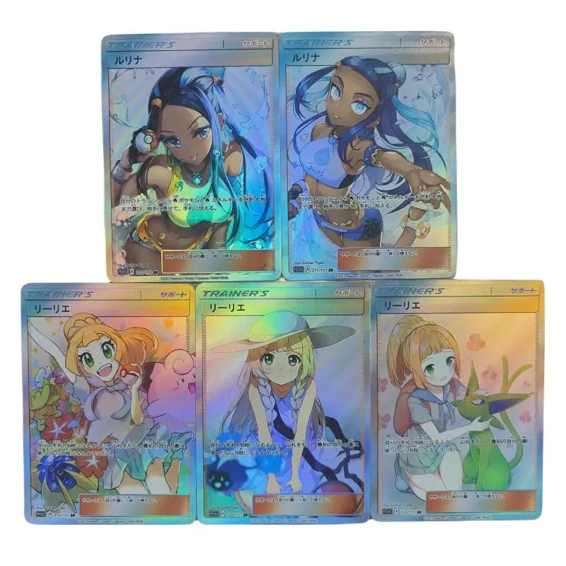 Pokemon Flash Card Marnie Lillie Nessa Ptcg Trainer Op01 18 Sheets Japanese Version Diy Action Toy Figures Anime Game Collection