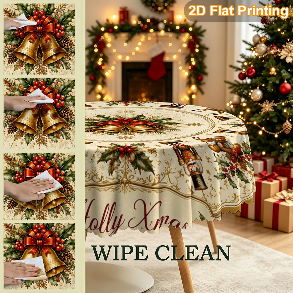 Christmas gift 2D graphic design. 1 piece Christmas daisy open pepper bell design round tablecloth