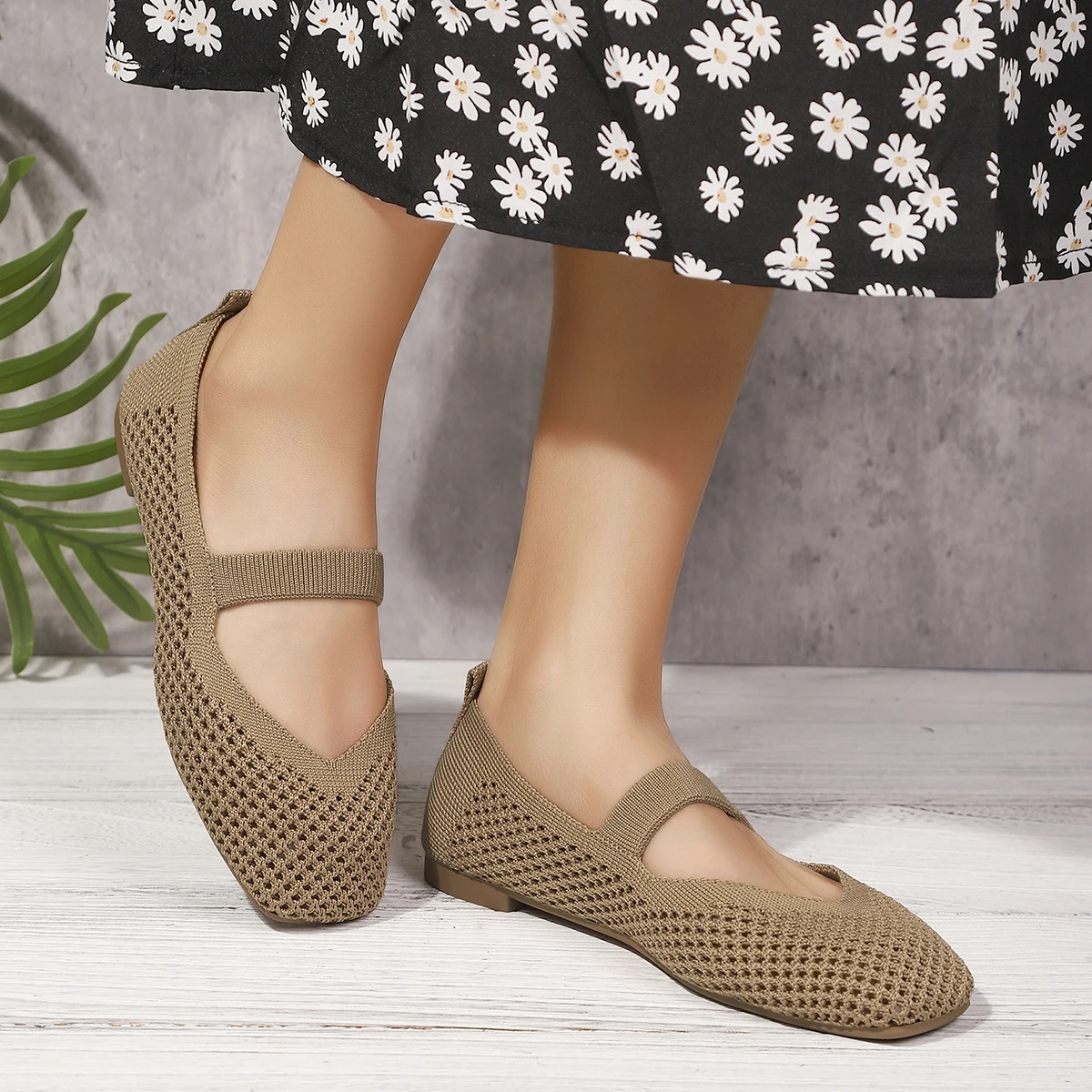 Große Größen Damen-Flachschuhe, Atmungsaktive Gestrickte Sneaker, Weiche Ballett-Loafer, Lässige Slip-On Bootsschuhe für Frauen – Detail 18