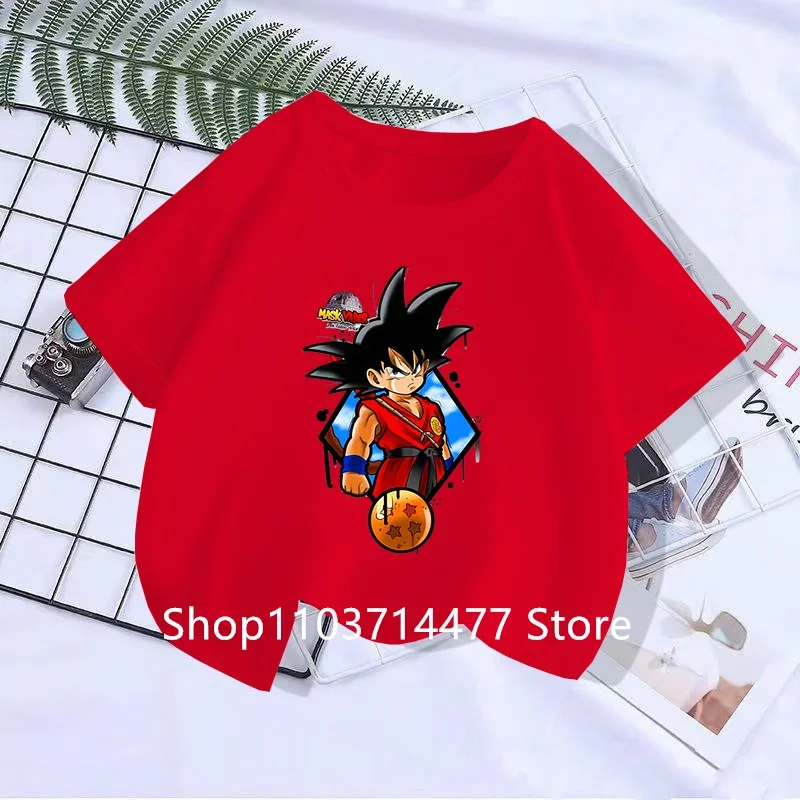 子供用ドラゴンボールパーカー,スポーツTシャツ,悟空服,半袖,夏,男の子,女の子,子供,2022