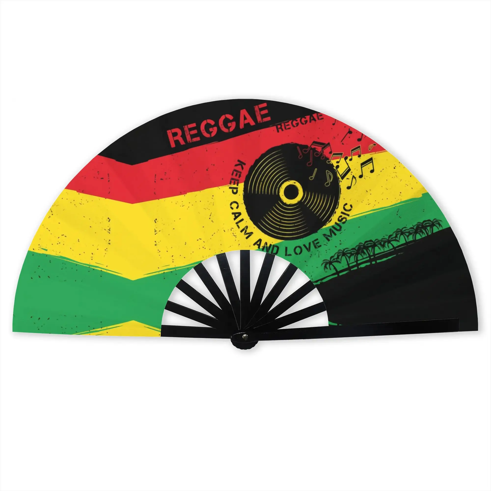 Reggae Keep Calm Love Music Rasta Traditional Folding  Art Jamaican Pride High-Quality Fans Gift Classic Decorative Hand Fan