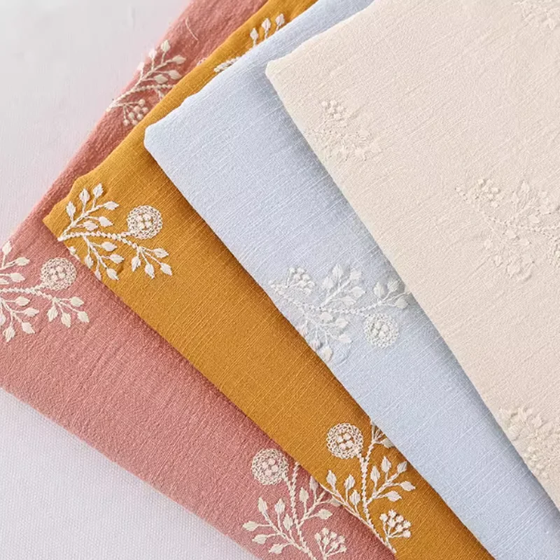 Polyester Cotton Linen Fabric Embroidered Floral Dress Handmade DIY Clothing Fabric view 6