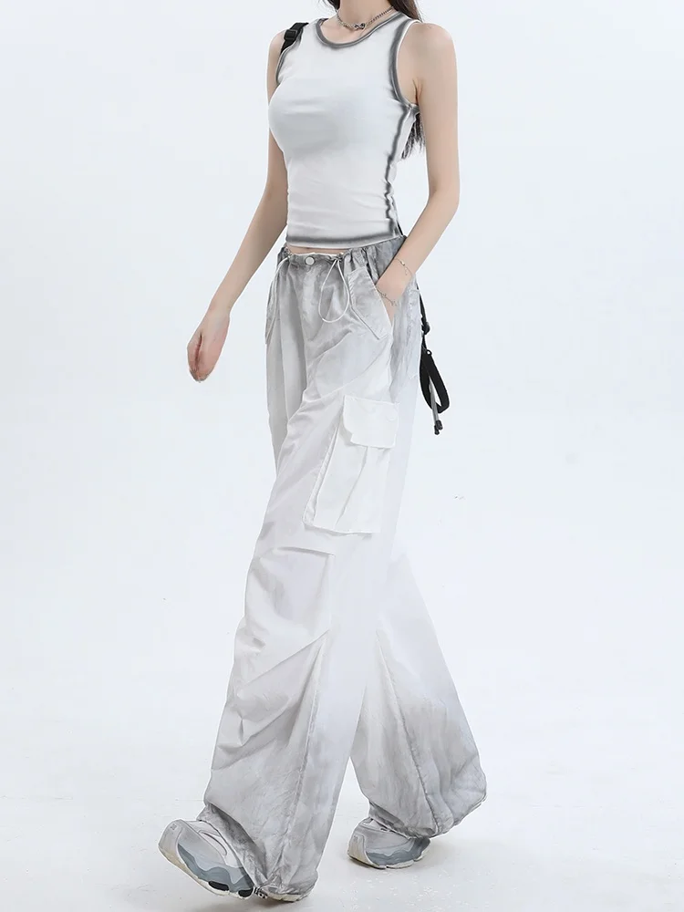 

Американские брюки Sle Qui Dry adient, женские весенние тонкие повседневные широкие брюки с высокой талией, джинсы-стринги