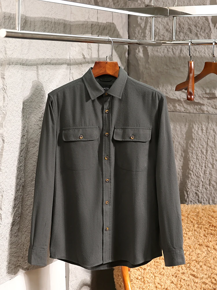 

Retro Japanese Style Men's Long Sleeve Work Shirt Pure Cotton Washed Brushed Casual Color Block Autumn Fashion Breathable