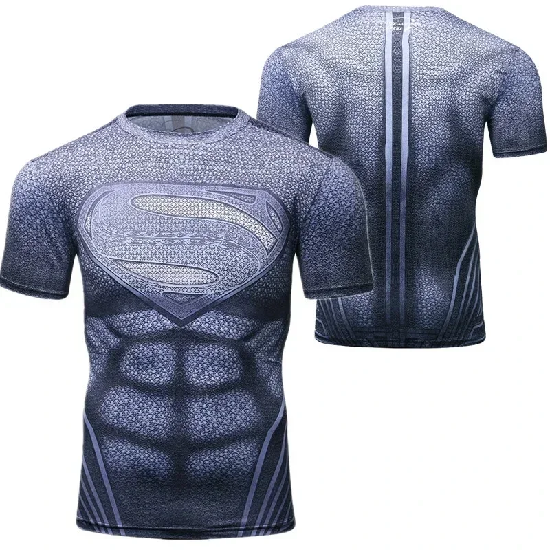 Summer new men\'s T-shirt 3D Printed T-shirt Avengers American Superman Spider-Man Iron Man Sports  Quick dry tight short sleeves