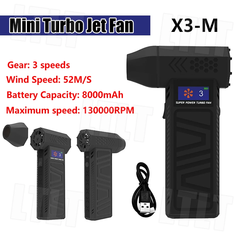 

3 Gear 130000RPM 52m/s Mini Jet Turbo Fan Electric Air Blower Duster Cleaner Home Tool With Battery