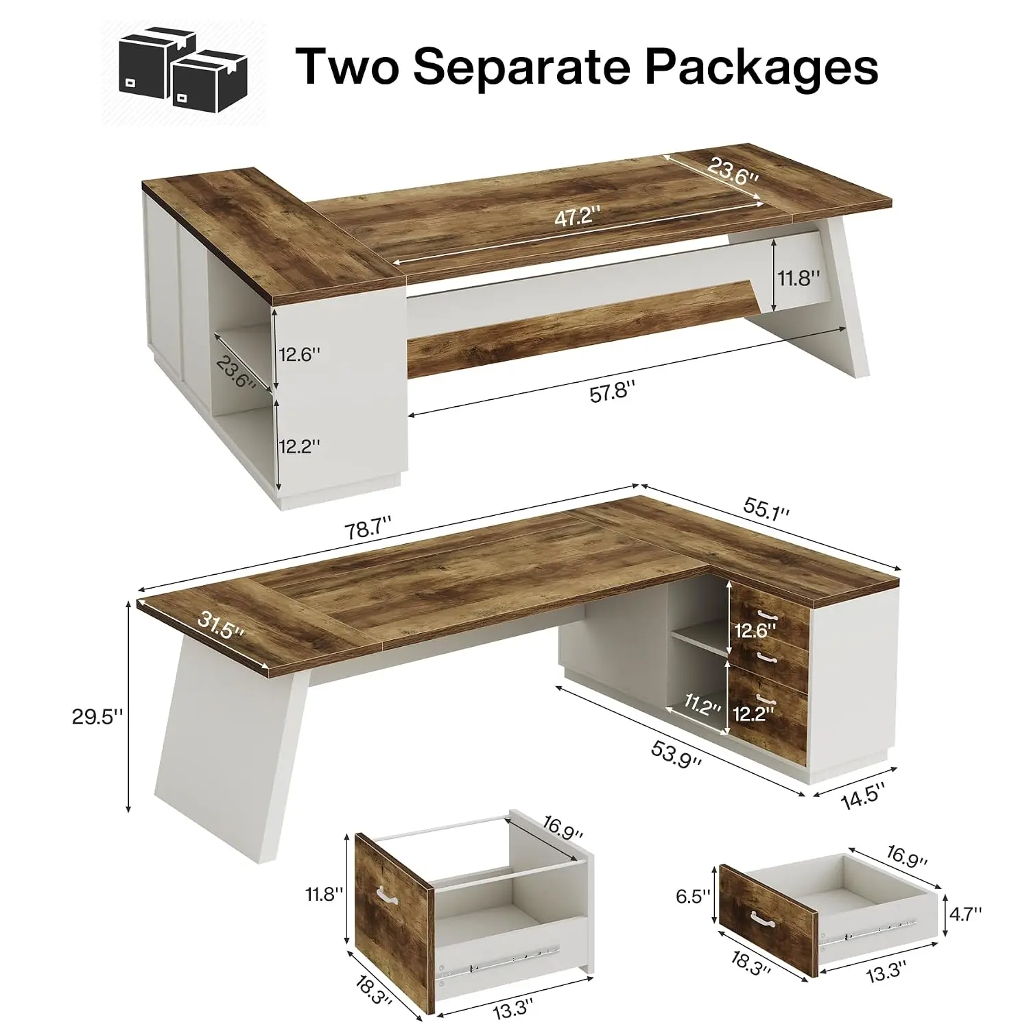 L-Shaped Executive Desk with Drawers & File Cabinet, Office Storage Shelves Computer Workstation for Home Office, Customized