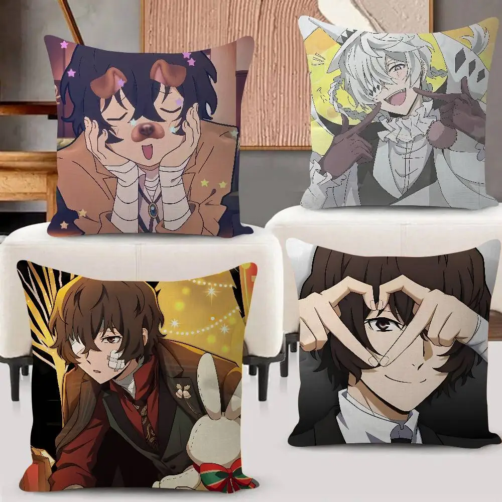 Classic Anime B-Bungo Stray Dogs 45*45cm Cushion Cover Cushion Covers Natural Linen Breathable Sofa Bedroom Decor Pillowcase