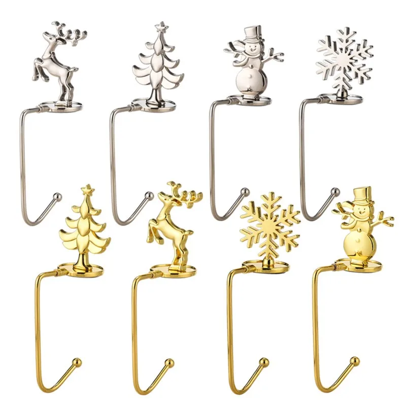 Kamin Weihnachten Strümpfe Socken Haken Gold Silber Schneemann Elch Eisen Haken Für Weihnachten Dekoration Metall Tasche Hängen Haken Aufhänger