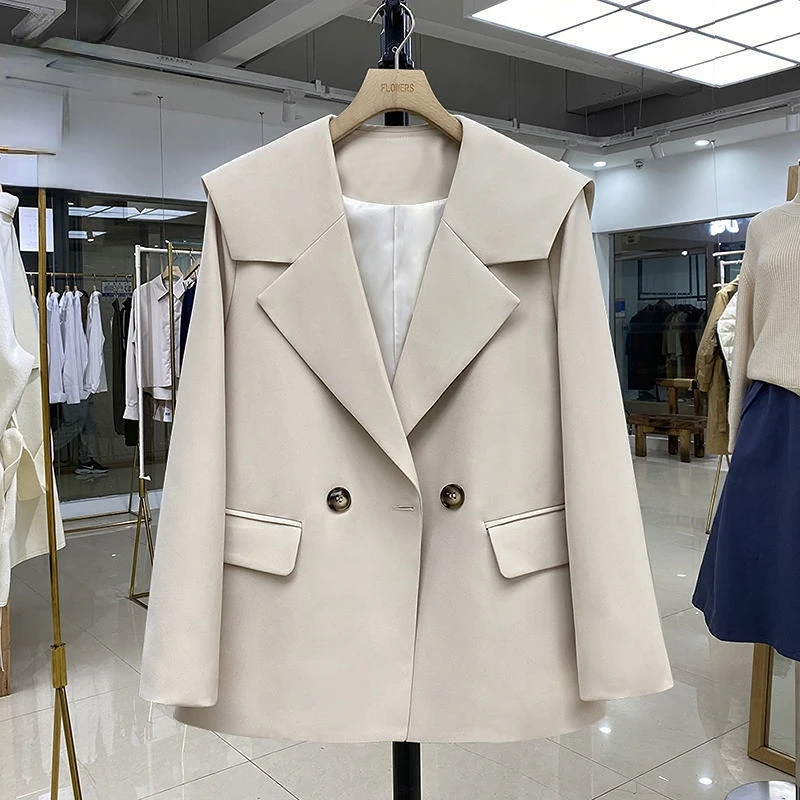 Solid Casual Blazers Women Sailor Collar Fashion Ins Minimalist Kawaii Elegant Office Lady Spring All-match Streetwear Outerwear