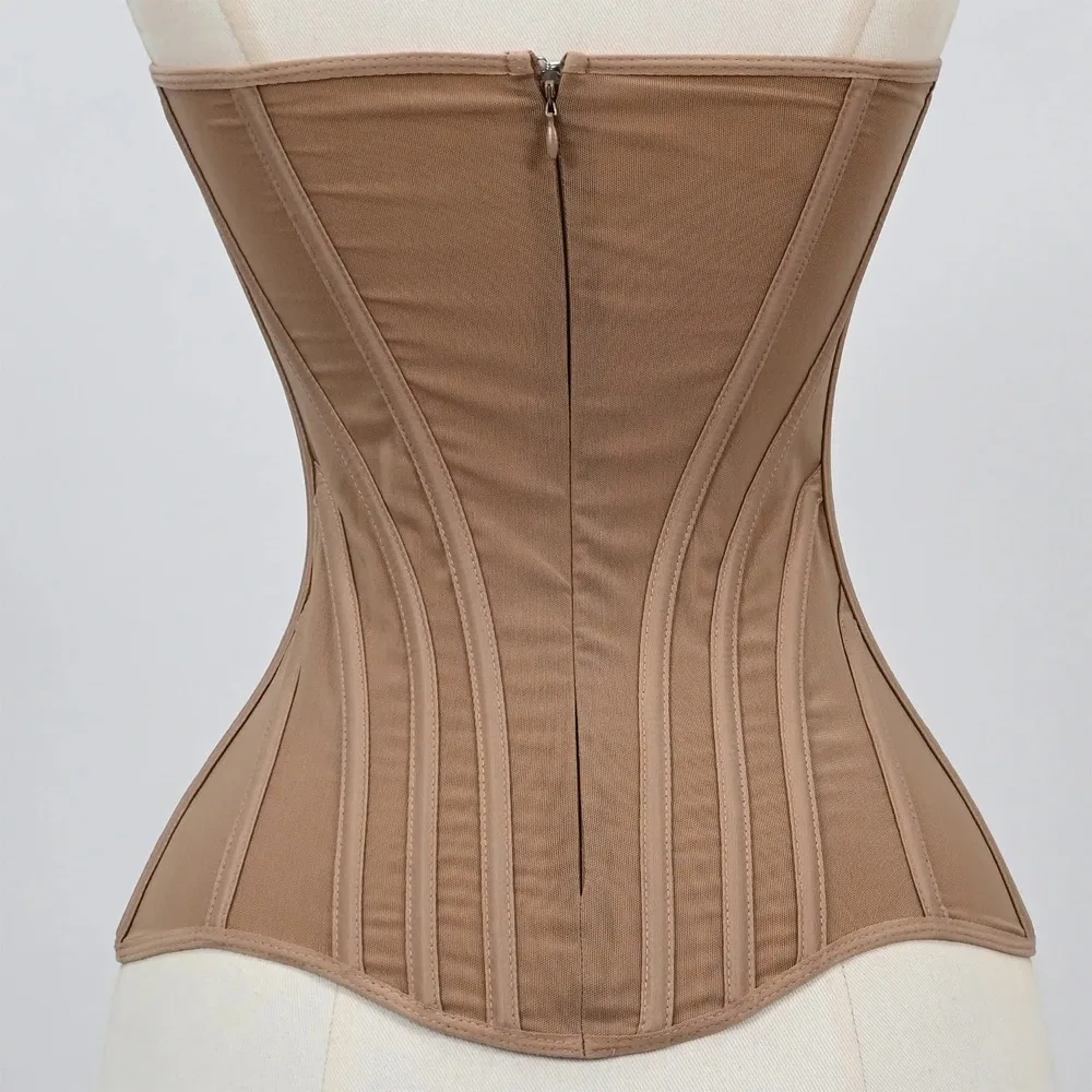 Women Mesh Corset Bustier Overbust With Zipper Transparent Lace Up Boned Shaping Tops Tummy Control Slimm Waist image 3