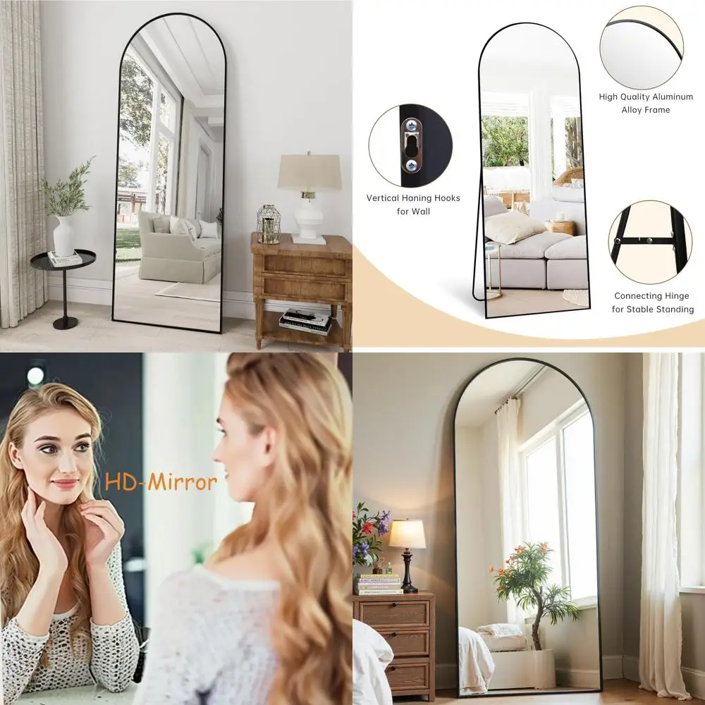 

57x20 Arched Floor Mirror - Large Body Leaning or Hanging, Ideal for Bedroom, Living Room, Dining Area - Alloy Base, Black Finis